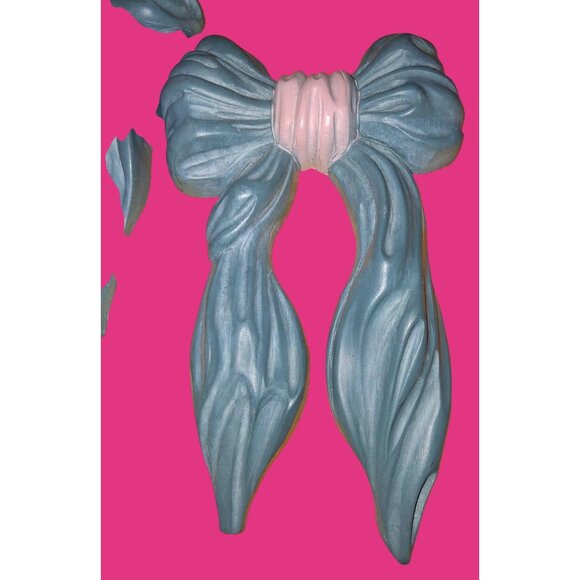 Lot Of 2 Homco Vintage Resin Wall Bows With Hangers - Gray Pink - 7x5 Inches - Picture 2 of 6